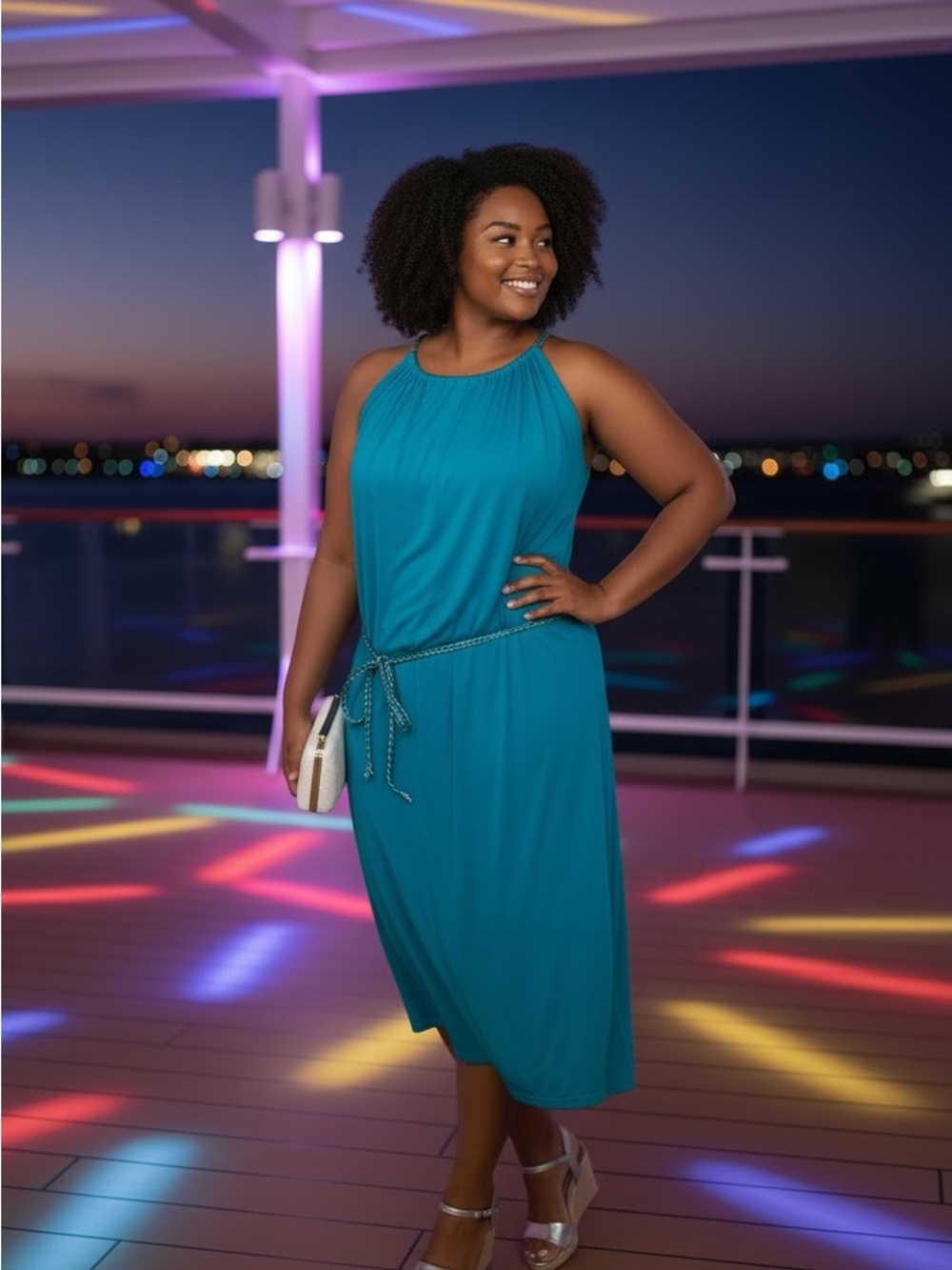 Teal Halter-Neck Summer Dress with Braided Tie